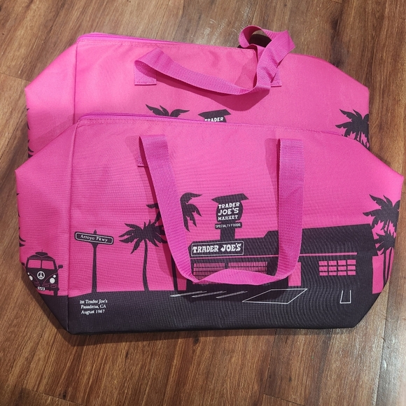 trader joes Handbags - Lot of 2 Trader Joe Insulated Cooler Bag Brazil Nut Pink Limited Large NWT